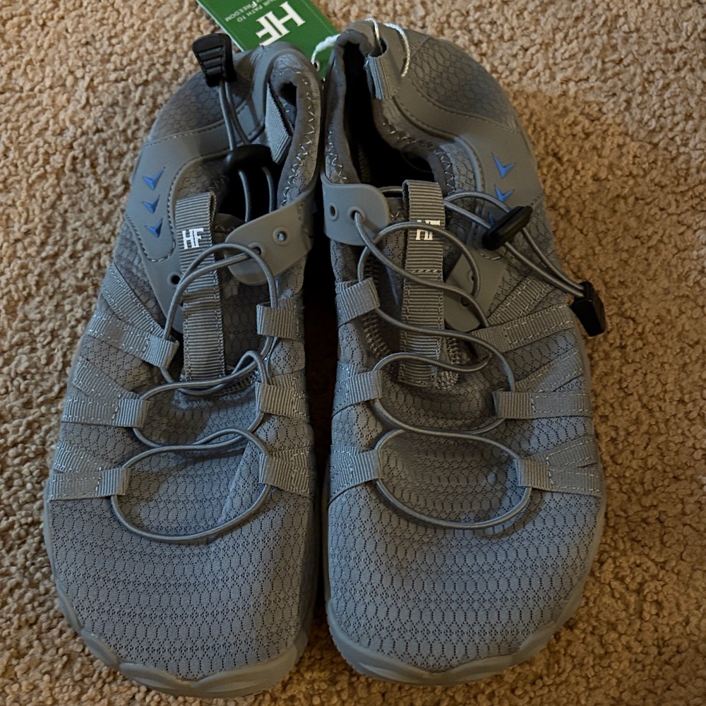 Gray and Blue Trail Running Shoes